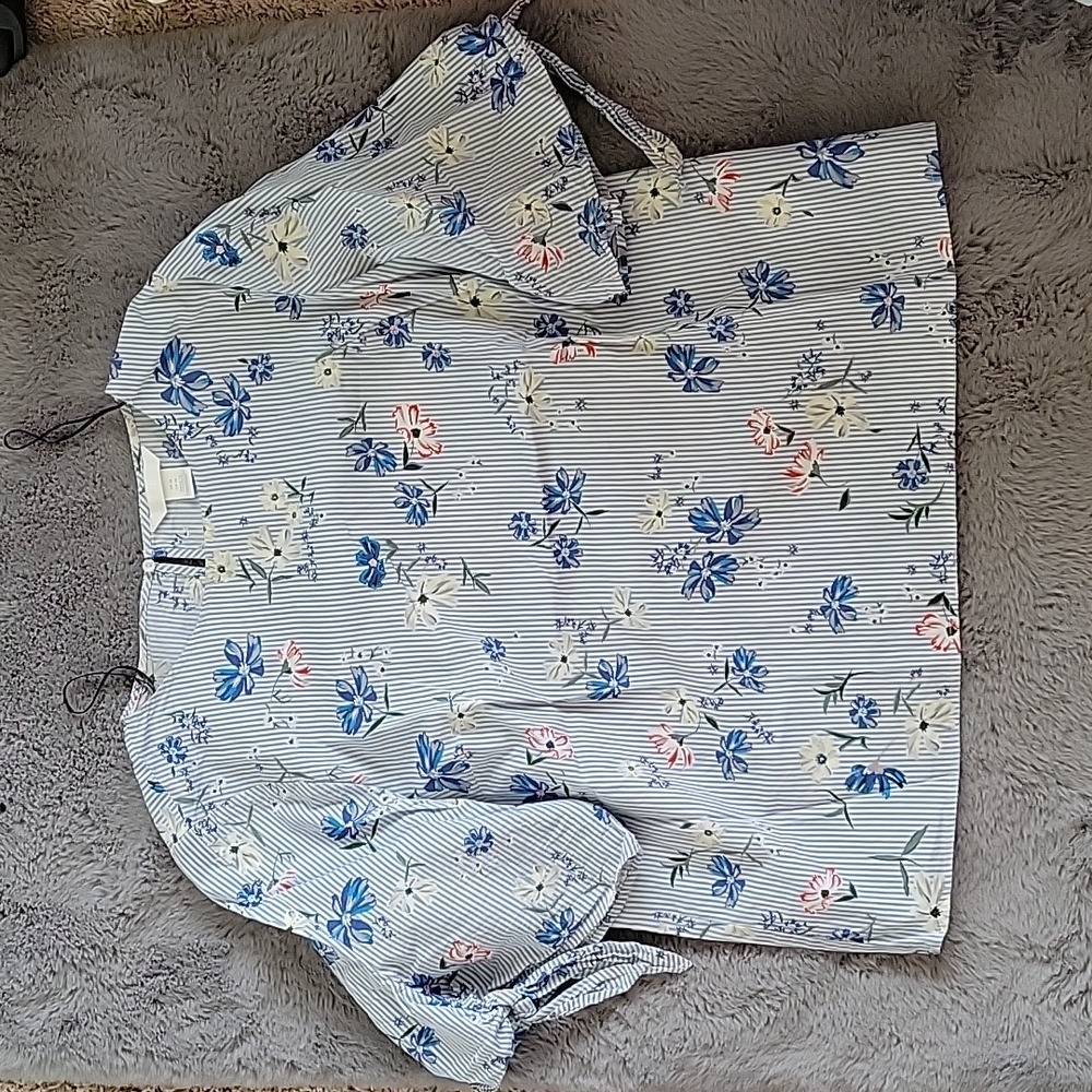 H&M- Blue and white stripe tee with floral pattern